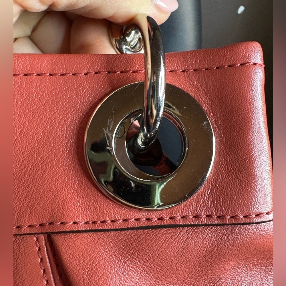 COACH women’s Coral salmon genuine leather crossbody purse NWOT silver hardware - Picture 12 of 13